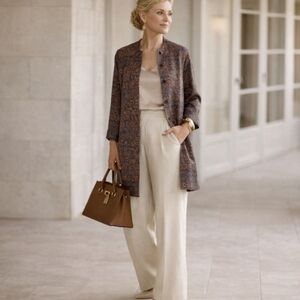 PERUVIAN CONNECTION PIMA COTTON double BUTTON long jacket neutral print sz L